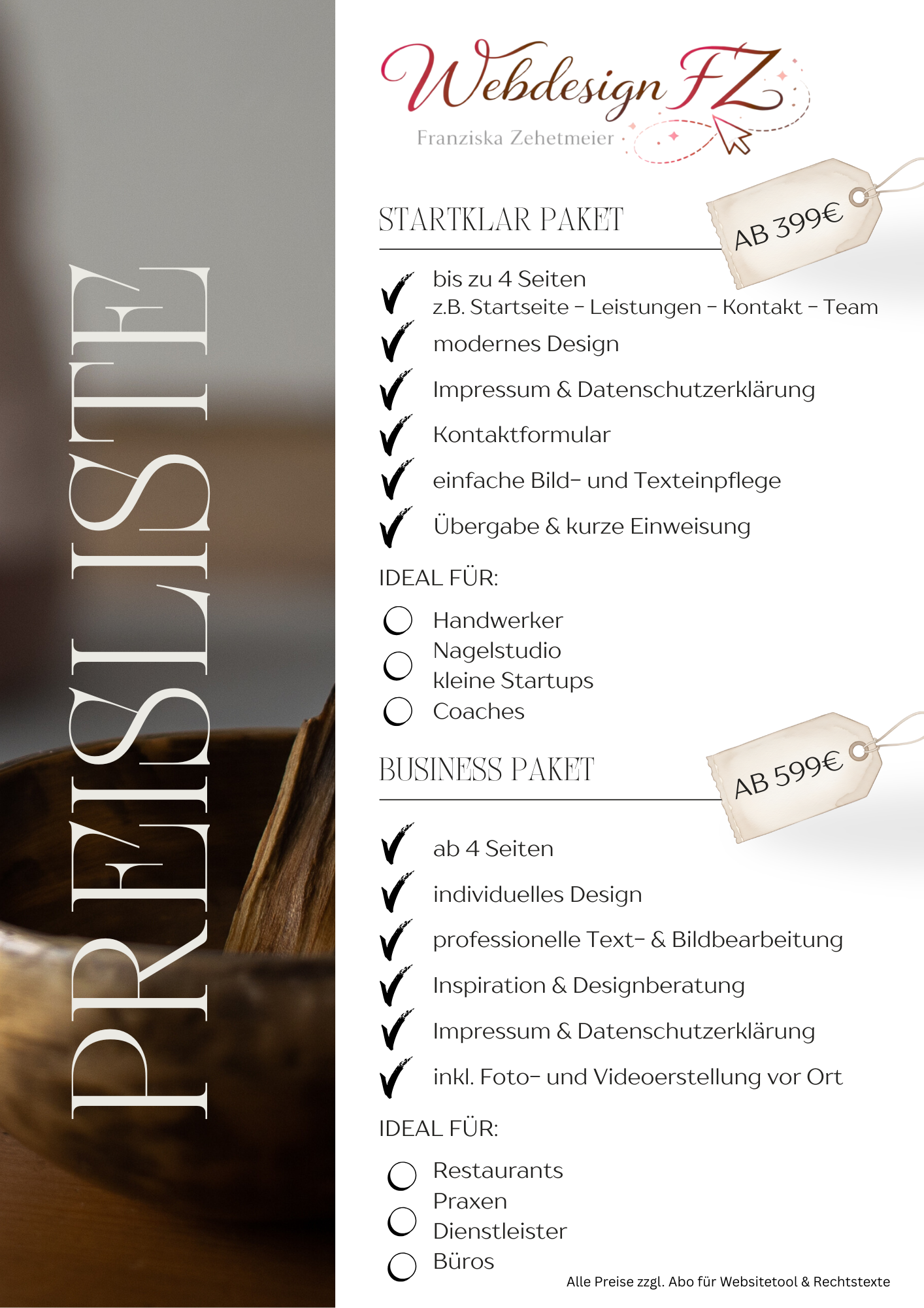 Preisliste Webdesign FZ